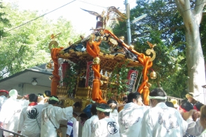 青木神社の神輿と笠青睦會