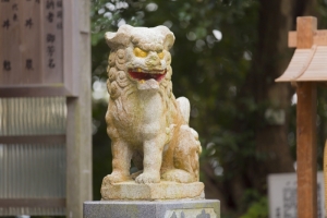 青木神社の境内に佇む狛犬