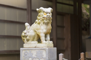 青木神社の境内に佇む狛犬2